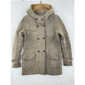 Vintage Trussardi Tan Brown Wool Blend Peacoat Hooded Double Breasted Pockets